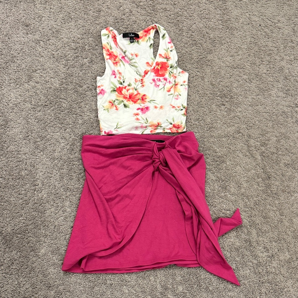 Lulu's Pink Skirt and crop shirt